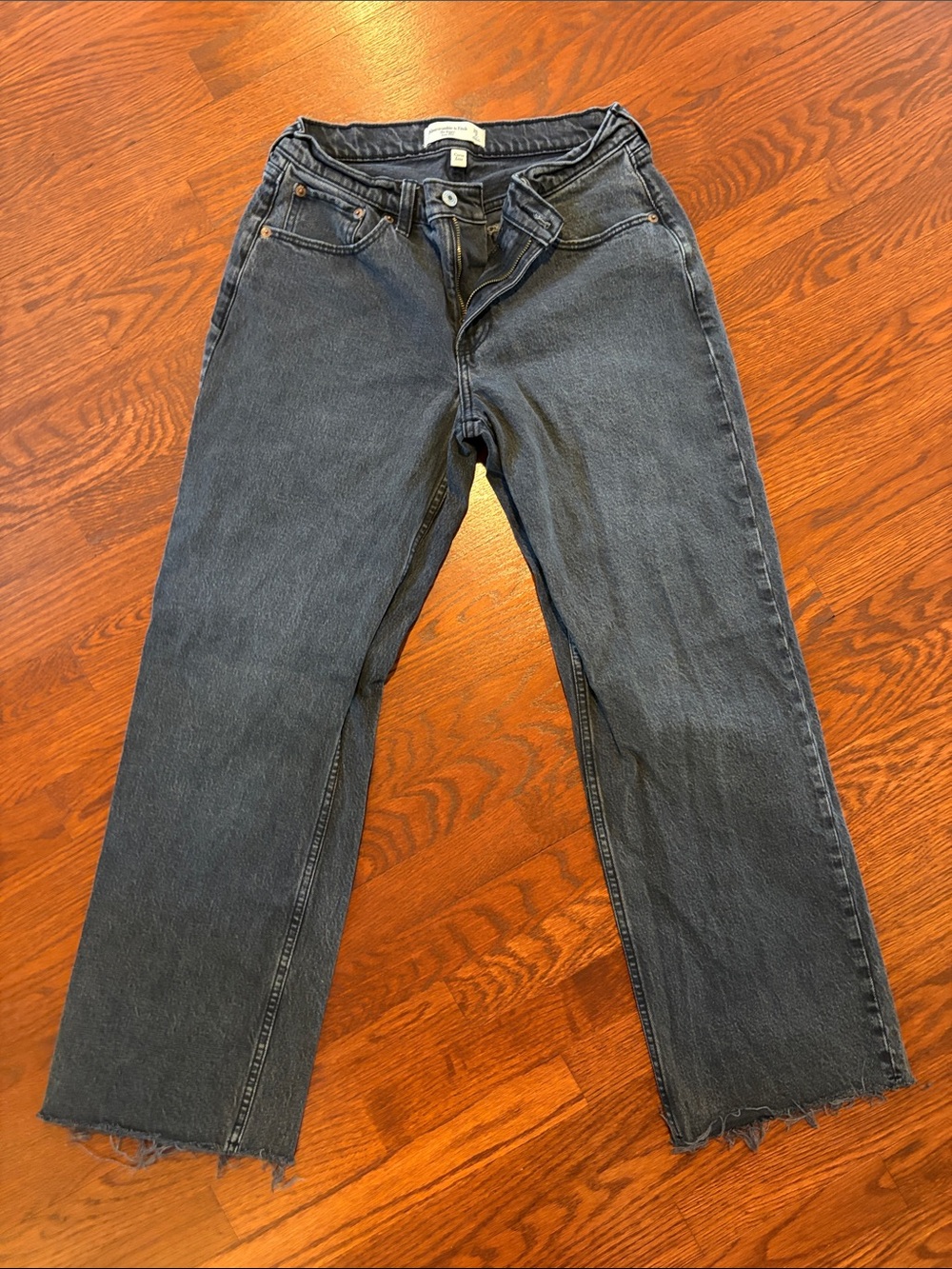Abercrombie & Fitch Men's Straight Jeans in Faded Black-Gray